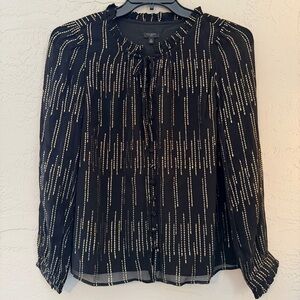 Talbots Petite Medium Sheer Lined Long Sleeve Black and Gold Blouse, Sz Petite M